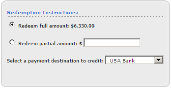 Screen segment for Redemption Summary with sample redemption instructions
